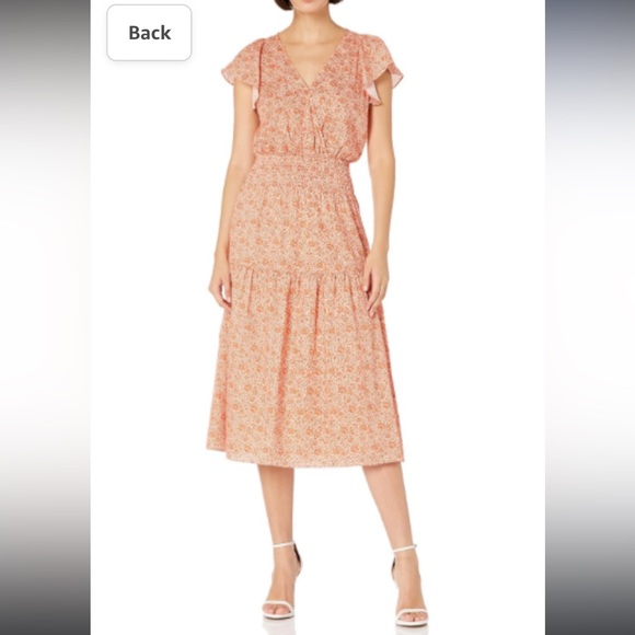 NWT Parker Floral Tangerine and Peach Smocked Tiered V Neck Dress - Picture 1 of 8